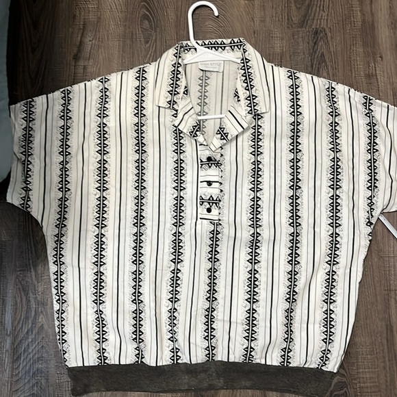 High Style Made in USA Shirt Black and White Geometric Design‎ Vintage - Picture 5 of 6